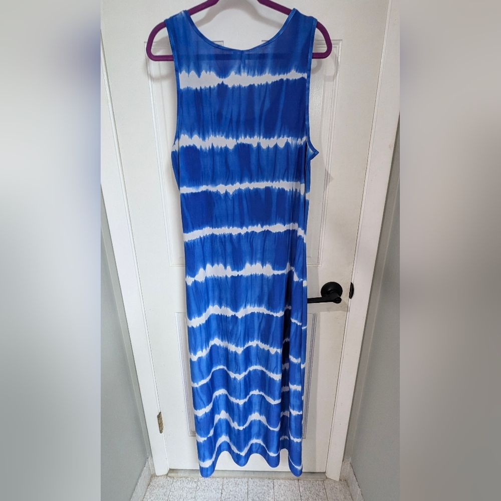 Blue Tie-Dye Sleeveless Dress with Stud Accents - Picture 3 of 7